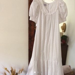 Vintage white cotton eyelet prairie dress